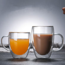 Load image into Gallery viewer, Heat Resistant Double Wall Glass Coffee/Tea Cups And Mugs Travel Double Coffee Mugs With The Handle Mugs Drinking Shot Glasses